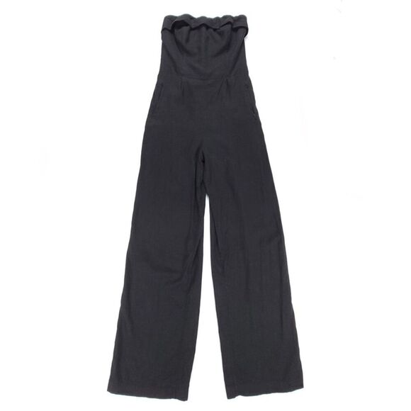 NEW VIX Paula Hermanny Linen Minimal Resort Wide Leg Strapless Jumpsuit Black - Picture 1 of 11